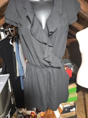 Women’s Black Ruffle Wrap Romper